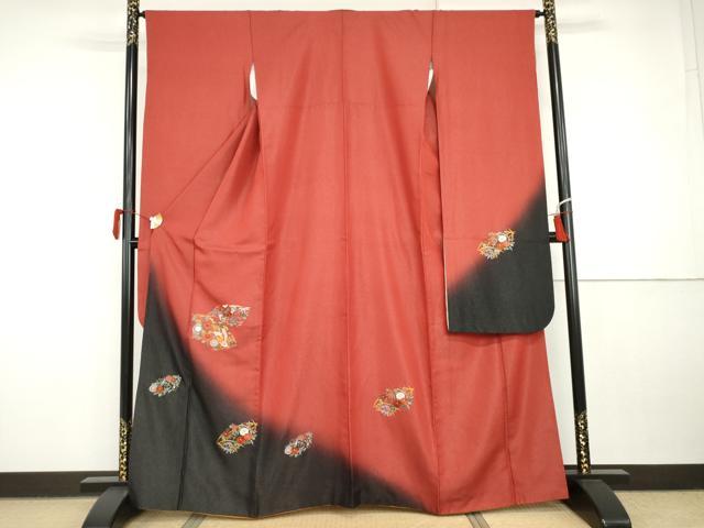 平和屋着物●豪華振袖 地紙花蝶文 暈し染め 銀通し地 金糸 正絹 逸品 AABI5210cs