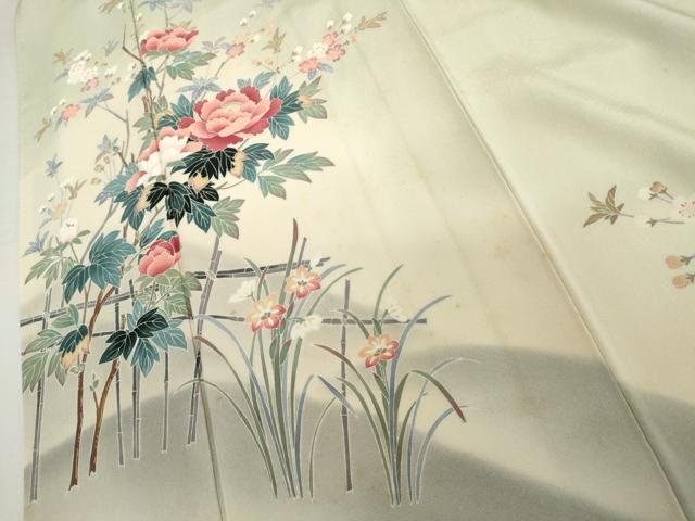 平和屋着物●十日町友禅作家 岡村蒼風 訪問着 枝花文 暈し染め 正絹 逸品 AABI5211cs