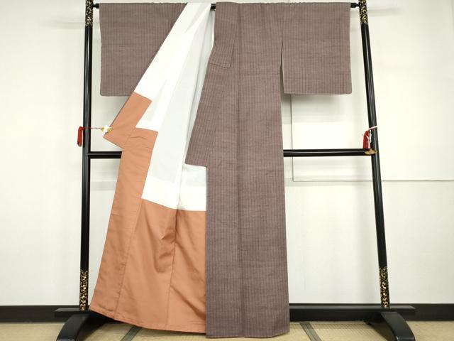 平和屋着物●山崎桃磨 草木染研究所 紬 縞 たとう紙付き 正絹 逸品 未使用 AABI5217cs
