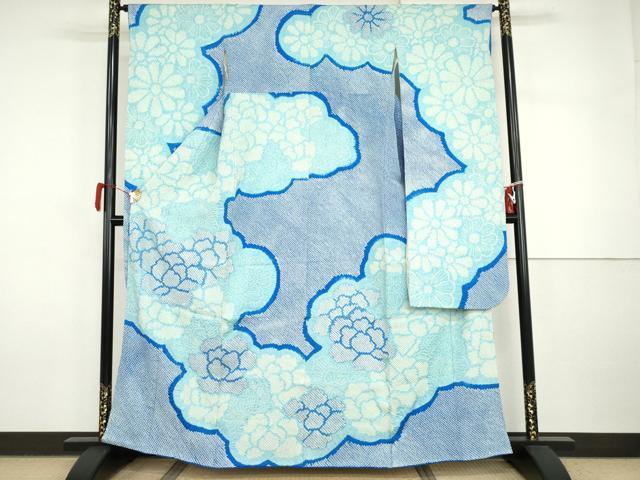 平和屋着物●豪華振袖 総絞り 雲取り花文 正絹 逸品 AABI5218cs