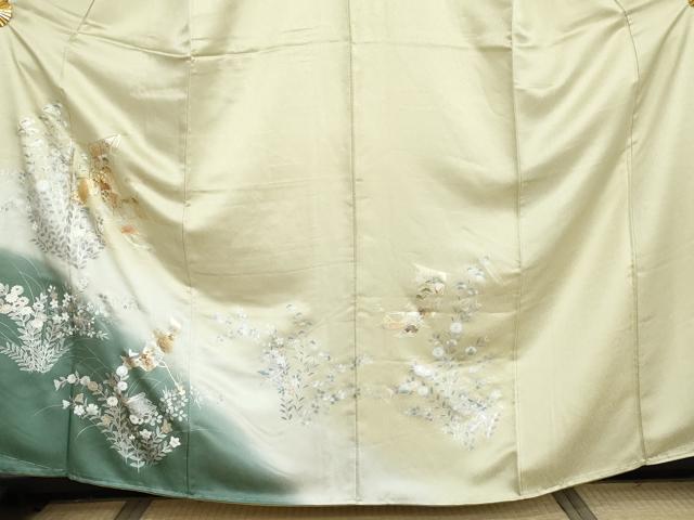 平和屋着物●訪問着 駒刺繍 几帳枝花文 暈し染め 金銀彩 正絹 逸品 未使用 AABI5221cs