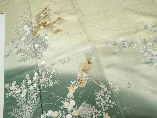 平和屋着物●訪問着 駒刺繍 几帳枝花文 暈し染め 金銀彩 正絹 逸品 未使用 AABI5221cs