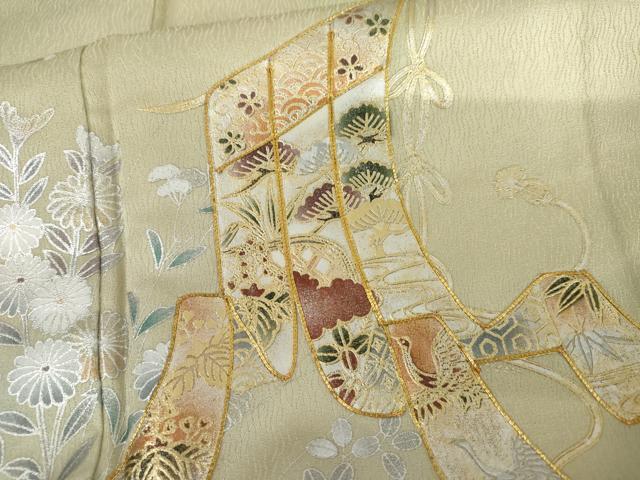 平和屋着物●訪問着 駒刺繍 几帳枝花文 暈し染め 金銀彩 正絹 逸品 未使用 AABI5221cs
