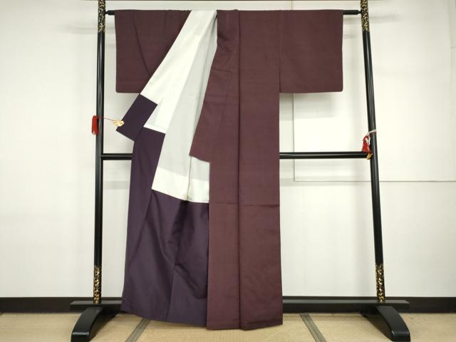 平和屋着物●上質な紬 色無地 葡萄色 正絹 逸品 AABI5225cs