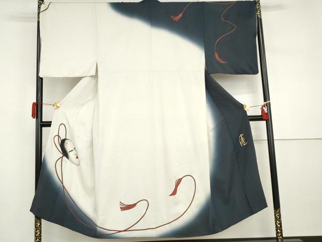 平和屋着物●男性 切り絵画家 宮田雅之 訪問着 能面 暈し染め 正絹 逸品 AABI5227cs