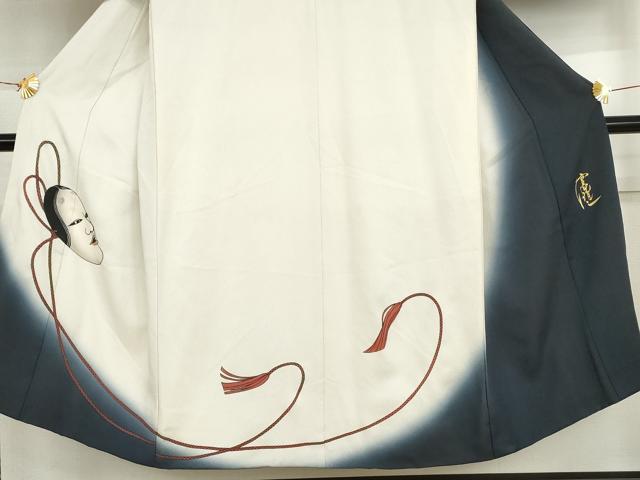 平和屋着物●男性 切り絵画家 宮田雅之 訪問着 能面 暈し染め 正絹 逸品 AABI5227cs