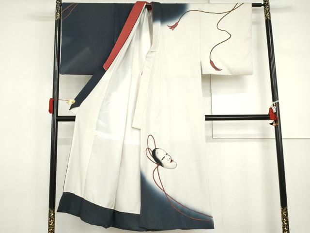 平和屋着物●男性 切り絵画家 宮田雅之 訪問着 能面 暈し染め 正絹 逸品 AABI5227cs