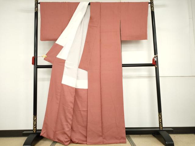 平和屋着物●上質な色無地 舞桜地紋 甚三紅色 正絹 逸品 AABI5228cs