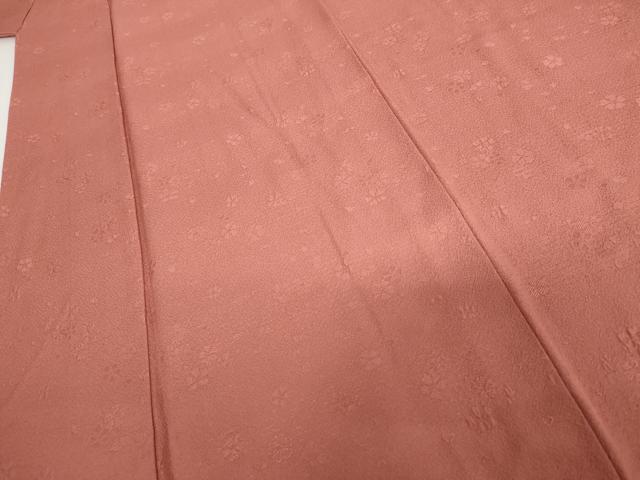 平和屋着物●上質な色無地 舞桜地紋 甚三紅色 正絹 逸品 AABI5228cs