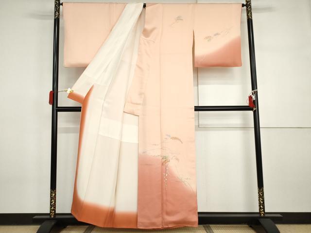 平和屋着物●本貝紫 訪問着 刺繍 蔦の葉文 暈し染め 金銀糸 正絹 逸品 AABI5231cs