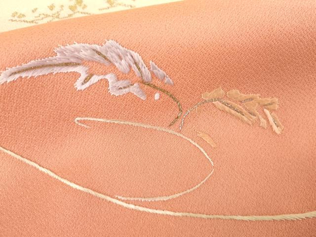 平和屋着物●本貝紫 訪問着 刺繍 蔦の葉文 暈し染め 金銀糸 正絹 逸品 AABI5231cs