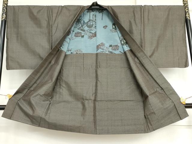 平和屋着物●男性 大島紬 アンサンブル 長襦袢(無双仕立て)セット 亀甲絣 反端付き 正絹 逸品 AABI5237cs