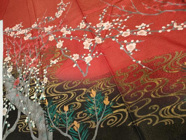 平和屋着物●豪華振袖 手描き 松竹梅流水文 金彩 金通し地 ロング丈 正絹 逸品 AABI5238cs