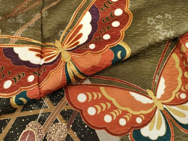 平和屋着物●豪華振袖 駒刺繍 舞蝶萩文 金彩 ロング丈 正絹 逸品 AABI5239cs