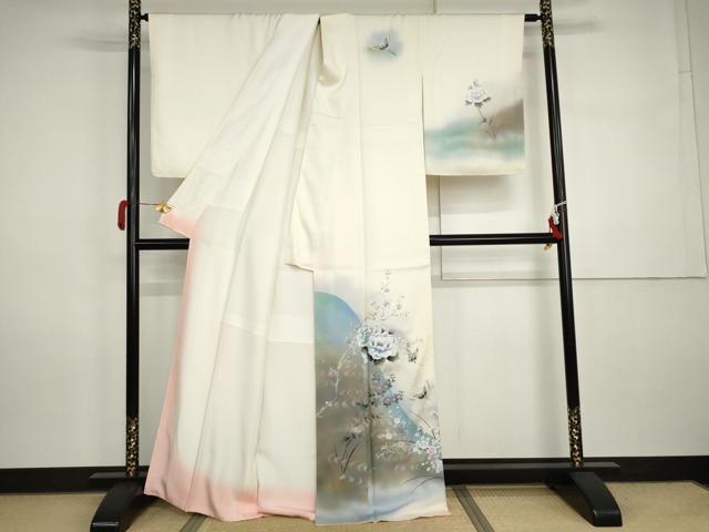 平和屋着物●訪問着 手描き 流水飛鶴枝花文 暈し染め 金彩 正絹 逸品 AABI5241cs