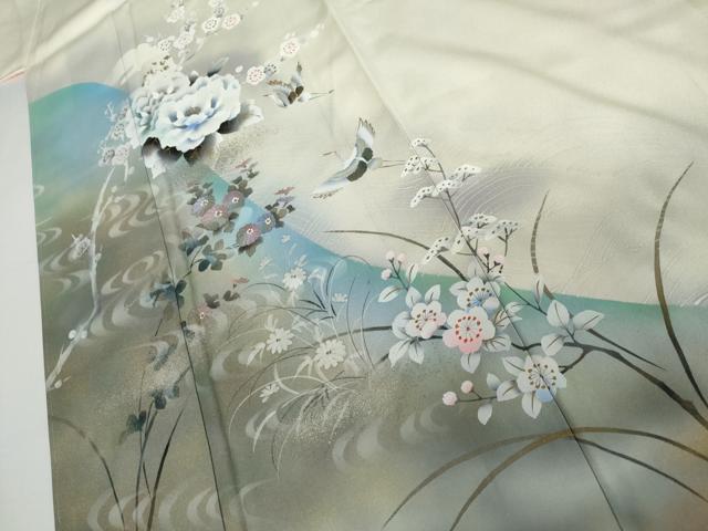 平和屋着物●訪問着 手描き 流水飛鶴枝花文 暈し染め 金彩 正絹 逸品 AABI5241cs