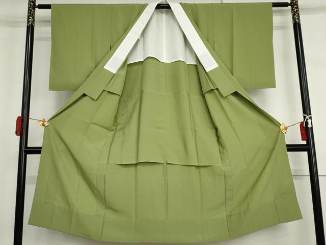 平和屋着物●長襦袢 無双仕立て 色無地 苗色 正絹 逸品 AABI5251cs