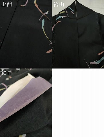 平和屋着物●上質な小紋 幾何学文様 黒地 正絹 逸品 AABI5253cs