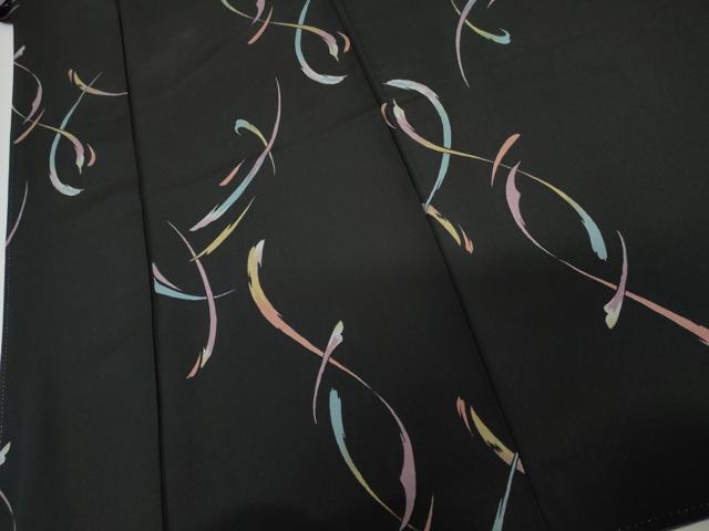 平和屋着物●上質な小紋 幾何学文様 黒地 正絹 逸品 AABI5253cs