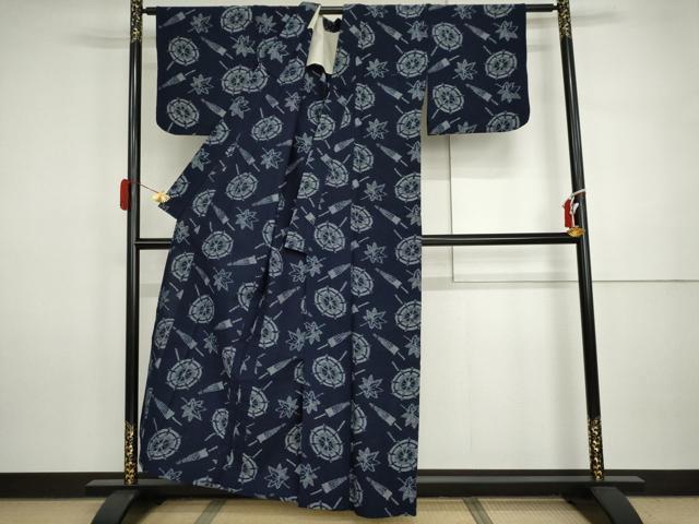 平和屋着物●久留米絣 単衣 番傘 綿 逸品 AABI5257cs