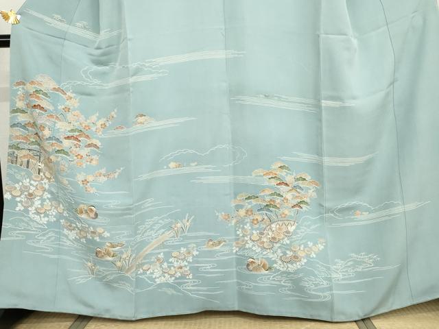 平和屋着物●訪問着 友禅 刺繍 鴛鴦梅松花文 高島屋扱い 正絹 逸品 AABI5261cs