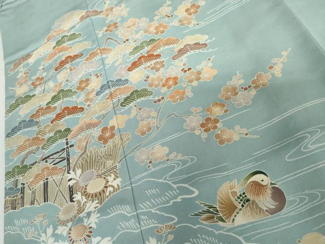 平和屋着物●訪問着 友禅 刺繍 鴛鴦梅松花文 高島屋扱い 正絹 逸品 AABI5261cs