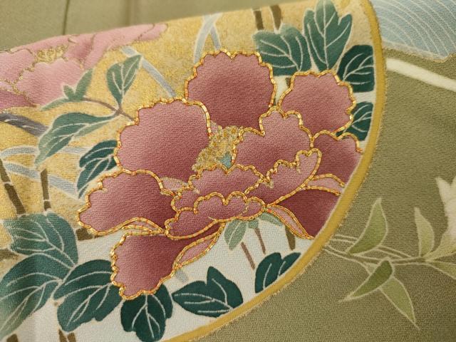平和屋着物●訪問着 友禅 駒刺繍 色紙飛鶴草花文 金彩 正絹 逸品 未使用 AABI5264cs