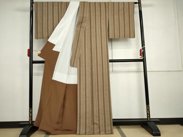 平和屋着物●上質な紬 縞 正絹 逸品 未使用 AABI5272cs