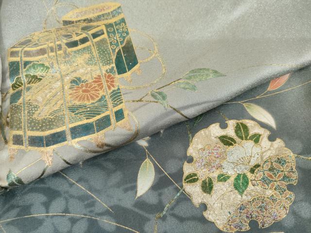 平和屋着物●訪問着 貝桶雪輪花文 暈し染め 金彩 正絹 逸品 AABI5278cs