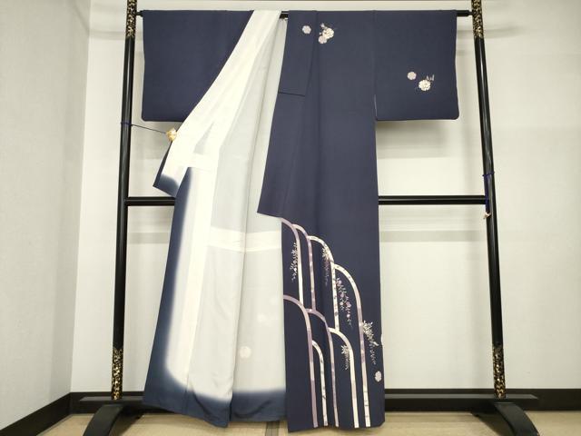 平和屋着物●訪問着 刺繍 雪輪花文 貝紫 正絹 逸品 AABI5282ck