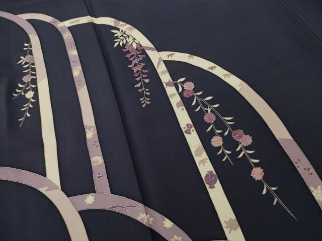 平和屋着物●訪問着 刺繍 雪輪花文 貝紫 正絹 逸品 AABI5282ck