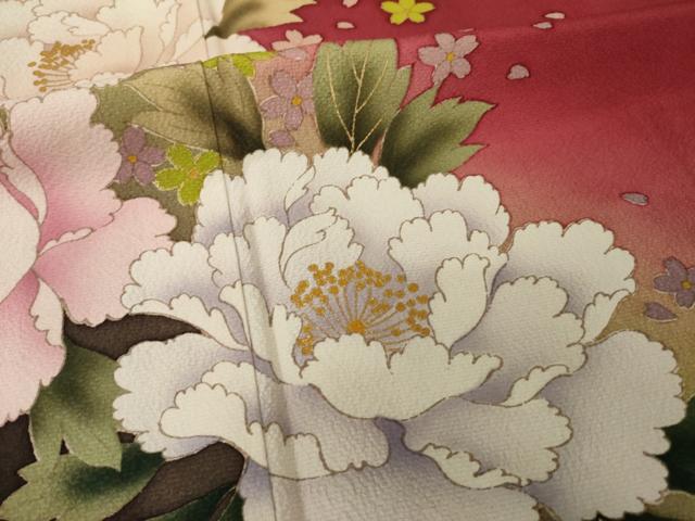 平和屋着物●豪華振袖 舞花文 暈し染め 正絹 逸品 AABI5284ck