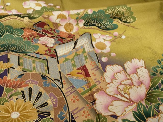 平和屋着物●訪問着 駒刺繍 御所車花文 暈し染め 正絹 逸品 AABI5285ck