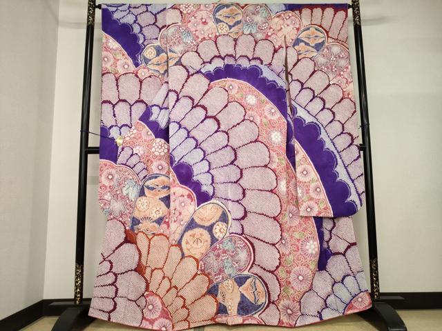 平和屋着物●名門 藤娘きぬたや・総絞り 振袖 吉祥花鳥文 正絹 逸品 AABI5286ck