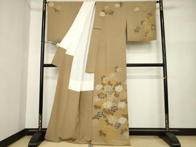 平和屋着物●訪問着 作家物 刺繍 薔薇 金糸 金彩 正絹 逸品 AABI5289ck