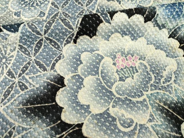 平和屋着物●名門 藤娘きぬたや・総絞り 訪問着 吉祥花文 黒地 正絹 逸品 AABI5290ck
