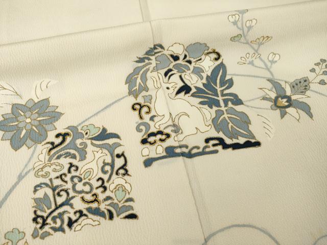 平和屋着物●訪問着 刺繍 兎 金糸 金彩 正絹 逸品 AABI5292ck