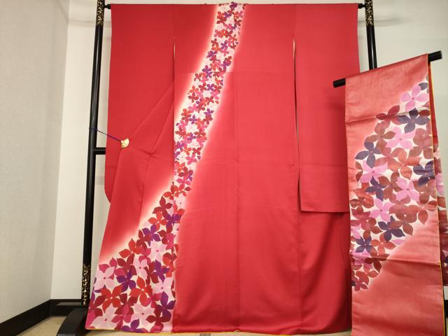 平和屋着物●染色作家 斉藤三才 振袖・袋帯セット 花尽くし 暈し染め 正絹 逸品 AABI5300ck