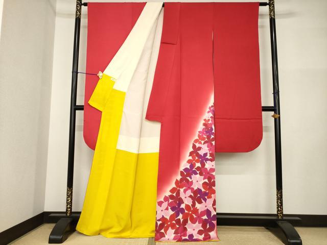 平和屋着物●染色作家 斉藤三才 振袖・袋帯セット 花尽くし 暈し染め 正絹 逸品 AABI5300ck