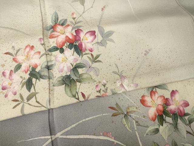 平和屋着物●訪問着 手描き 枝花文 寿光織 暈し染め 金糸 正絹 逸品 AABI5302ck