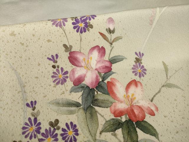 平和屋着物●訪問着 手描き 枝花文 寿光織 暈し染め 金糸 正絹 逸品 AABI5302ck