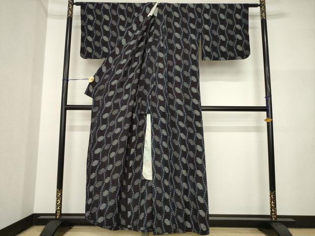 平和屋着物●久留米絣 単衣 幾何学間道 綿 逸品 AABI5305ck