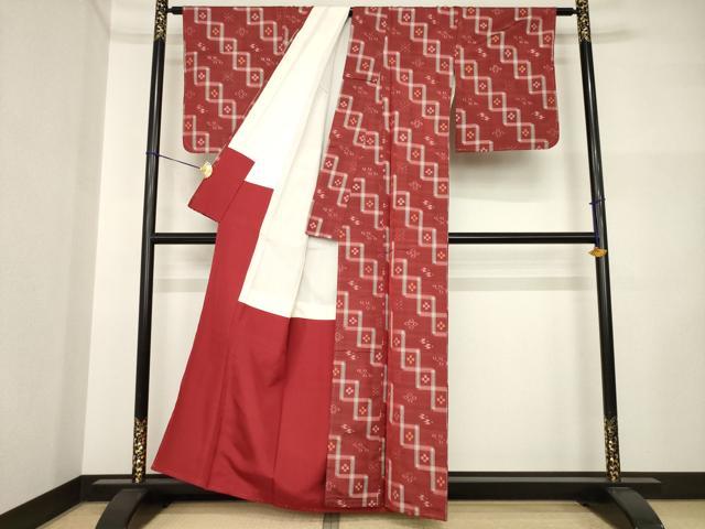 平和屋着物●本場琉球絣 紬 バンジョウ 正絹 逸品 AABI5315ck