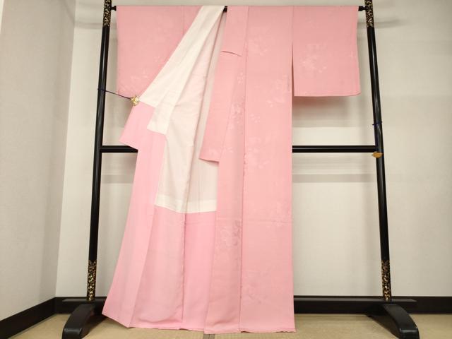 平和屋着物●上質な色無地 草花地紋 退紅色 正絹 逸品 AABI5316ck