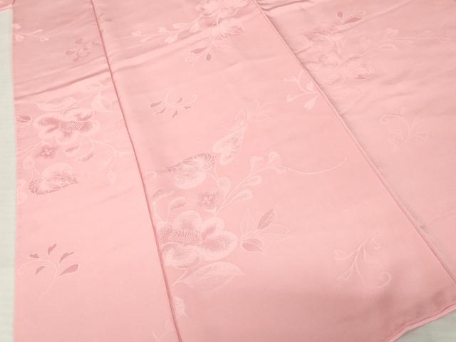 平和屋着物●上質な色無地 草花地紋 退紅色 正絹 逸品 AABI5316ck