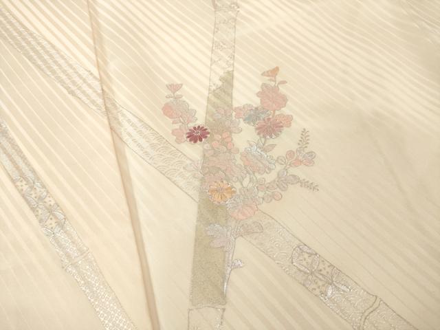 平和屋着物●訪問着 刺繍 笹竹草花文 銀彩 正絹 逸品 AABI5321ck