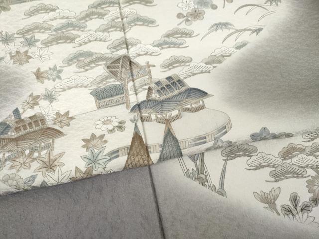 平和屋着物●川勝秀雄 訪問着 風景文 笹 梅 暈し染め 正絹 逸品 AABI5328ck