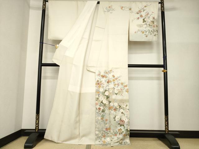 平和屋着物●訪問着 中国三大刺繍 汕頭刺繍 スワトウ刺繍 相良刺繍 枝花文 金彩 正絹 逸品 AABI5329ck