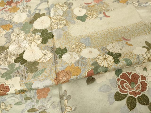 平和屋着物●訪問着 中国三大刺繍 汕頭刺繍 スワトウ刺繍 相良刺繍 枝花文 金彩 正絹 逸品 AABI5329ck