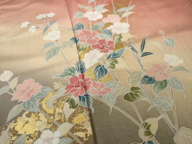 平和屋着物●訪問着 草花文 暈し染め 金彩 正絹 逸品 未使用 AABI5339ck